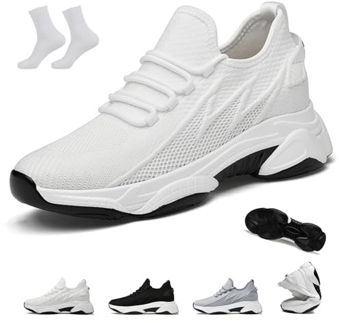 Tallure Sneakers Höjdökande for Dam Herr, Osynligt Lyft 1.6/2.4/3.1/3.9 Andningsbara Mesh Lätta Halkfria Ortopediska Skor(White-8cm,39 EU)