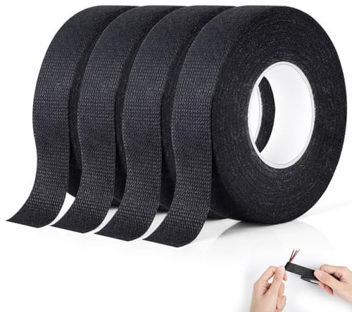 AiQInu Cinta Aislante Cables Eléctricos 4 Rollos,19mm x 15m Cinta Adhesiva de Ttejido Automotriz,Cinta Eléctrica para Arneses de Automoción,Para Organizar Cables Y Reducir El Ruido