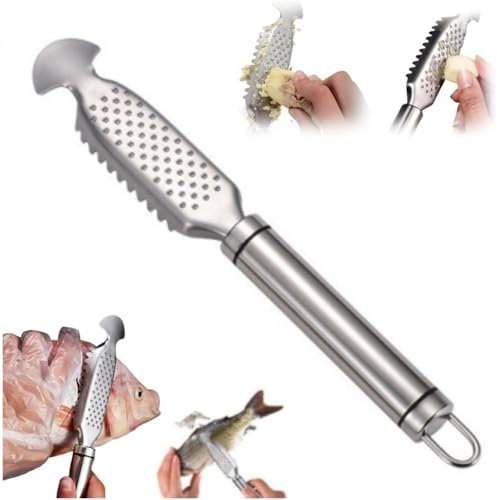 Grattugia per pesce e zenzero 2 in 1 in acciaio inossidabile, manico antiscivolo, multifunzione 2 in 1, in acciaio inox, per disincrostare, grattugiare (22,9 cm, 2 pezzi)