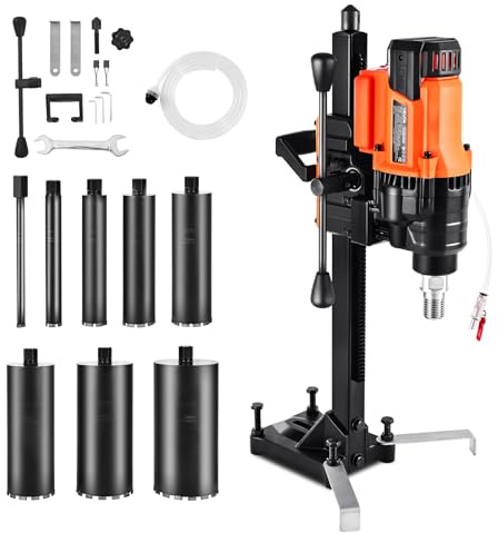 VEVOR Carotteuse à Diamant Diamètre de Perçage 20-200 mm, Perceuse à Béton sur Pied 3000 W 850 tr/min, Perçage Sèche et Humide, avec 8 Forets, Filetage UNC1 1/4-7, pour Brique, Pierre, Construction