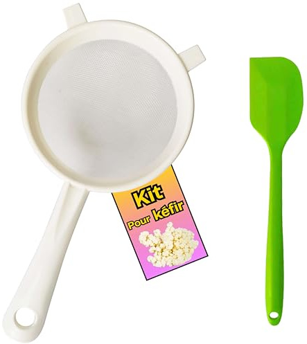 Zenir Kit Colador Kefir Plastico + Cuchara de Silicona | Colador Plastico Para Kefir Para Preparar Kéfir Casero | Kefir kit Compatible con Kefir De Leche y Kefir de Agua. 12 cm de Diametro