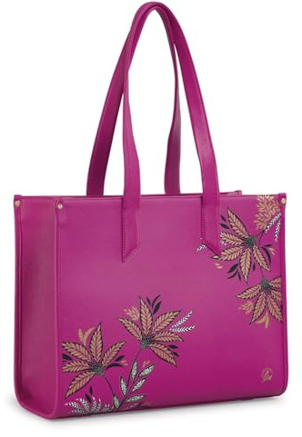 Sara Miller London Box Tote, Women's Bag for Work, Travel, Laptop, Large Shoulder Handbag with Clasp Closure, Botanic Pink