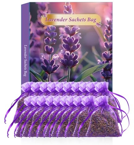 Fresivo Natural Lavender Sachets, 20 Pack, Organic Dried Buds, Fresh Fragrance for Wardrobes, Drawers, Closets, Moth Repellent