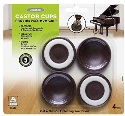 Slipstick CB605 Small Furniture Wheel Caster Cups/Floor Protectors with Non Skid Rubber Grip (Set of 4 Non Slip Furniture Cups) 1-3/4 Inch Round - Chocolate Brown