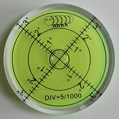 Dosenlibelle - Große Acryl-Wasserwaage mit Luftblase in grüner Flüssigkeit, 60 mm Durchmesser, Gradzahlen – Acrylgehäuse, Boden-Wasserwaage, Bullseye, rund