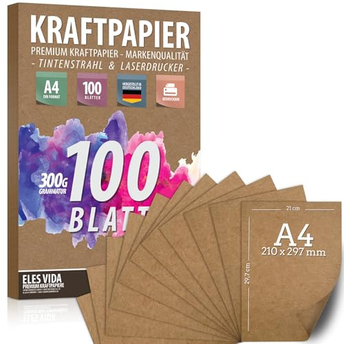 hojas de papel Kraft A4-300 g - 21 x 29,7 cm - Formato DIN EXACTO - Papel de artesanía y cartón natural Hojas de papel kraft de Para la fabricación de cajas de Regalos y etiquetas 100
