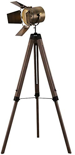 LANMOU Lámpara de Pie Industrial Vintage, Madera Lampara de Pie Retro, Diseño Cine Proyector con Trípode, Lámparas Nautica para Sala de Estar Dormitorio Office Bar