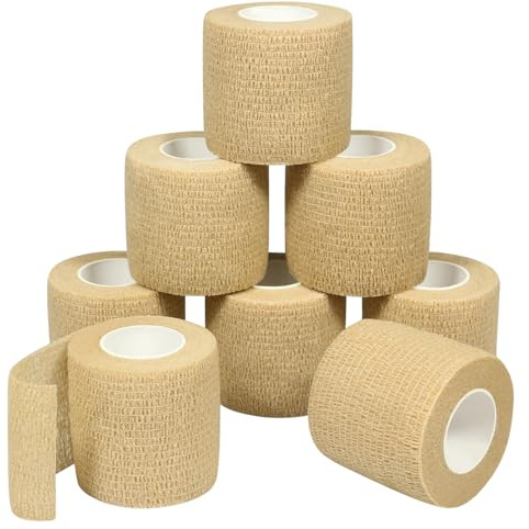 QiGui 8 Rouleaux Bandage Autoadhésif Bande Medical pour Premiers Secours Bandage Pansements Elastique Bande Animal Vétérinaire pour Poignets Cheville Mains Pieds 5cm x 4,5m (Beige)