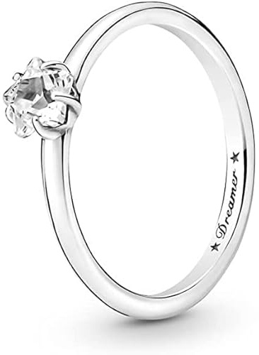 Pandora Moments Celestial Anillo solitario con estrella centelleante de plata de ley con circonita cúbica transparente, talla 60