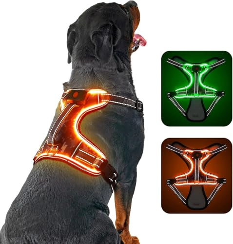 Lys upp hundsele inget drag LED-sele, flyktsäker vadderad upplyst och reflekterande väst som lyser i mörkret för medelstora hundar