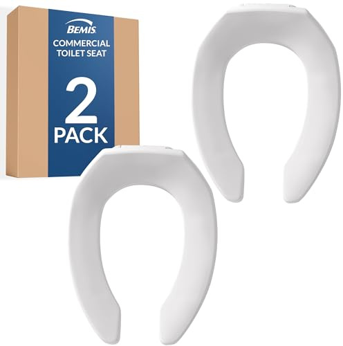 Bemis 2 Pack Commercial Open Front Plastic Toilet Seat, Heavy Duty Industrial Seat Without Lid, Secure Installation for Long Lasting Use, Made in USA, Elongated, White, 1955CT