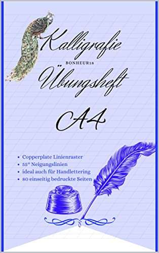 Kalligrafie und Handlettering Übungsheft A4 mit Neigungslinien in 55°