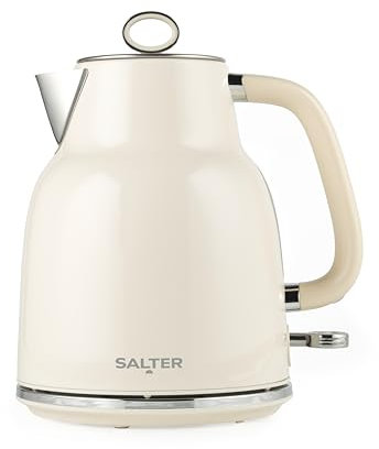 Bollitore Salter Retro 1.7 L – Ebollizione Rapida da 3KW, Base a 360°, Filtro Anticalcare Rimovibile, Finestra di Livello Acqua, Indicatore Luminoso, Sensore a Secco e Spegnimento Automatico, Crema