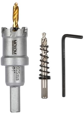 Mollom (25mm | 1) Sierra de Corona de T.C.T Carburo Broca con 2 Brocas,Punta de carburo de tungsteno para Metal Duro,Acero,Hierro,Cobre,Madear,Latón,Plástico