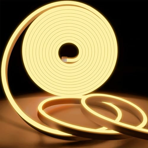 KSIBNW Neon LED Strip Light Waterproof IP65,165 ft/50m 220v LED Light Strip,Flexible Cuttable Rope Light Neon Strip Light for Kitchen Bedroom Garden Lights,Outdoor Indoor Decor, Warm White