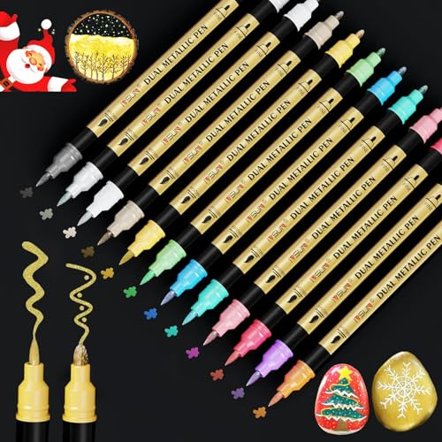 Stylo En MéTal, 12 Couleurs Double Pointes Marqueur En MéTal Set Pour Album Photo, Pour Bricolage, Livre D'Or, Bricolage Scrapbooking, Pour La Peinture CéRamique, Verre, Pierre, DéCoration En Bois