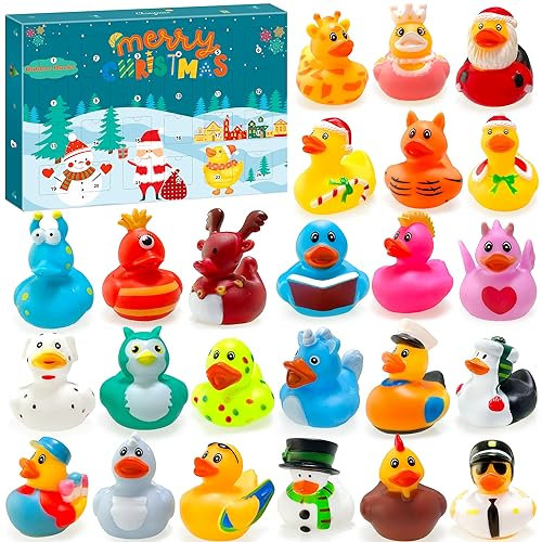 Lubibi Calendario de Adviento 2025,24 Patitos De Goma,Calendario Adviento Patos De Goma,Calendario De Cuenta Atrás De Navidad niños,decoración de Navidad,Juego Juguetes De Navidad para niñas, niños