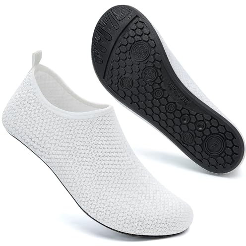 Mabove Badeschuhe Wasserschuhe Schwimmschuhe Damen Herren Strandschuhe Aquaschuhe Barfussschuhe Badesoken Surfschuhe(Weiß174,40/41)