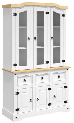 vidaXL Highboard, Sideboard for Bedroom Living Room, Cupboard with Doors and Drawers, Cabinet, Farmhouse Style, White Solid Wood Mexican Pine Corona