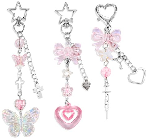 PEOVLVN 3 Pcs Cute Keychains for Women, Y2k Aesthetic Keychain Butterfly Heart Shape Keychain Charms for Girls Women Bag Purse Backpack Charms Pendant Gifts