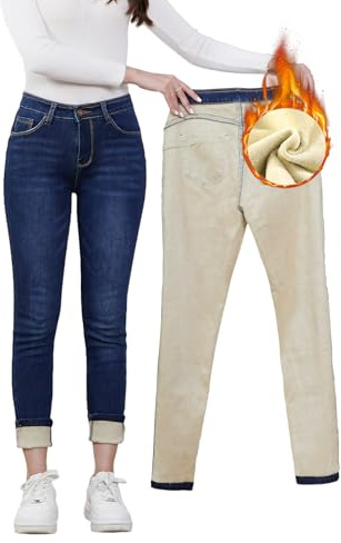 Merlvida Jeans Thermiques Femme Taille Haute Push Up, Pantalon Jean Confortable et Chaud pour l'hiver, Jeans Ajustés avec Doublure Polaire, Leggings en Denim Doublés et Élastiques