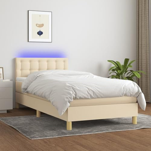 qohoio Boxspringbett mit Matratze & LED Bett Boxspringbett Bett Mit Matratze Polsterbett Schlafzimmer MöBel Creme 90x200 cm Stoff - 3134010