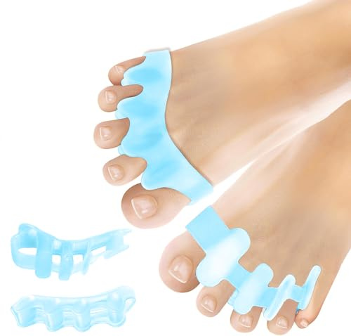 4 Separadores de Dedos de Los Pies Lavable, Separadores De Dedos Pie Reutilizable, Corrector de Dedos de Silicona Suave, Puede ser Utilizado Día y Noche por Hombres y Mujeres,Azul