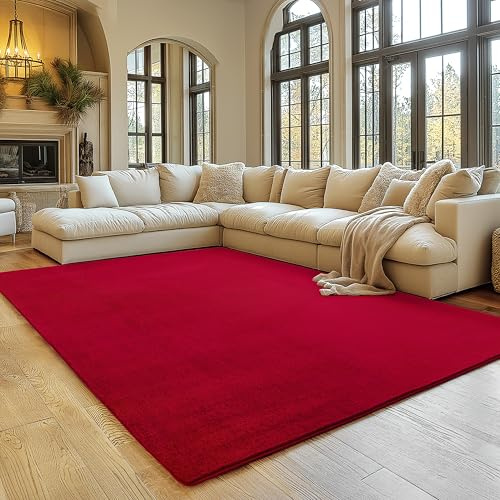 SIMPEX Teppich Wohnzimmer Rot 200x280 cm Kurzflor Teppich Waschbar, weich & rutschfest, modern einfarbiges Design für Wohnzimmer, Küche Schlafzimmer, & Kinderzimmer
