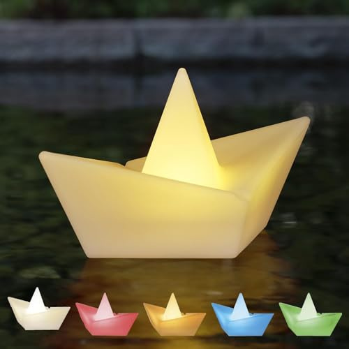 Bonetti LED Solar Schiffchen im Origami-Stil mit RGBW Licht, wasserdicht, stylische Solarlampe für außen, für Garten, Beet, Teich, Pool (S - ca. 24,5 x 14 cm)