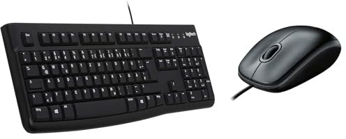 Logitech K120 Kabelgebundene Business Tastatur für Windows und Linux, USB-Anschluss, Leises Tippen, Robust, Spritzwassergeschützt, Tastaturaufsteller, Deutsches QWERTZ-Layout - Schwarz (Set mit Maus)