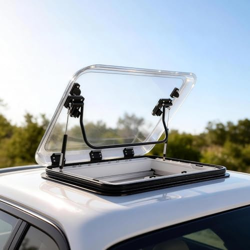 Ventana de techo para autocaravana, 80 x 50 cm, LED de 12 V, protección UV, protección contra insectos, apertura de 70° y doble función, para caravanas, caravanas, barcos (80 x 50 cm)
