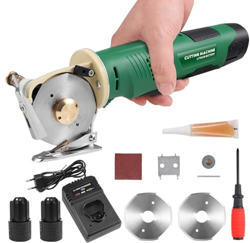 Yapasopu Portable Cutter Rotatif électrique 2000RPM 2000mAh ciseaux electrique épaisseur de coupe maximale 25mm pour couper le tissu/tapis/cuir/caoutchouc/carton (2 batterie）