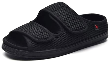 Generico Pantofole Per Diabetici E Piedi Gonfi Uomo Donna Estive Aperte Sandali Ortopediche Pianta Larga Scarpe Regolabile Strappo (Nero, Adulto, 40, Numero, Sistema Taglie Calzature EU, Larga)