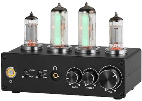 Harewtwy Preamplificador de Fono T9 Mini 6E2 mm/para Tocadiscos, Preamplificador de Audio Estéreo de Alta Fidelidad, Tubo de Vacío, Amplificador de Auriculares de Escritorio