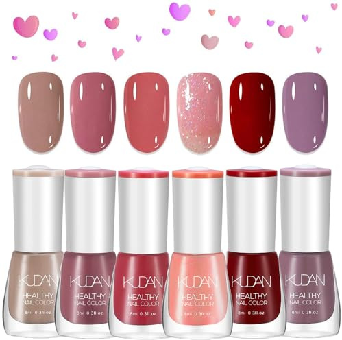 6 st nagellacksset – snabbtorkande och långvarig röd skimrande nagellack – giftfri vattenbaserad färglack, giftfri vattenbaserad nagelpolering för gör-det-själv-salong, gåva för manikyr (färggrantA)