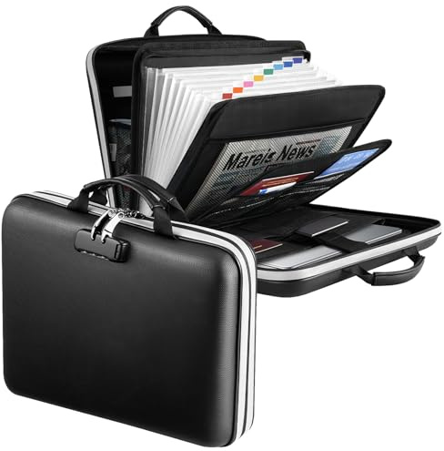 Dadanism 5200℉ Ignífugo Archivo Organizador con Combinación Cerradura, Dura Carcasa Multi-bolsillo Expandible Documento Caja, Acordeón con Asa & Etiquetas, Hogar Viaje Seguro Almacenamiento Bolsa