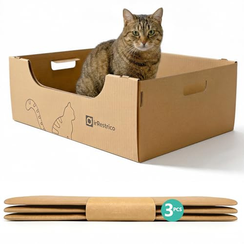 IRRESTRICO 3-Pack Jumbo Disposable Cat Litter Box, Waterproof Cardboard Litter Box, Foldable & Portable for Travel and Home, Recyclable Disposable Litter Box