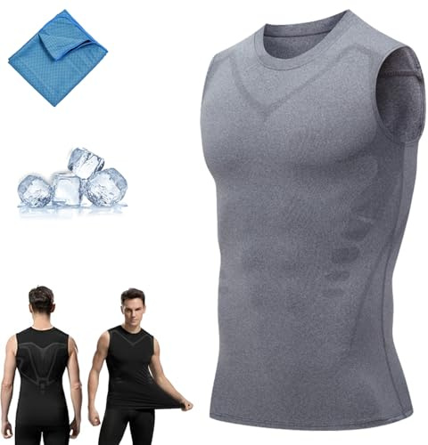 TTDGYYXW Skjorta, v2 ärmlös kompressionsskjorta för män, bekväma och andningsbara is-silke tyg Shapewear
