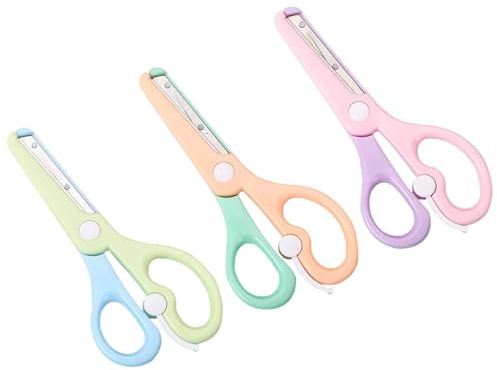 Kids Scissors, 3 PCS Safety Scissors for Children, Handmade Scissor with Blunt Stainless Steel Tip & Comfort Grip Handle, School Training Scissor for Scrapbook Cutting Paper Art DIY Craft Stationery