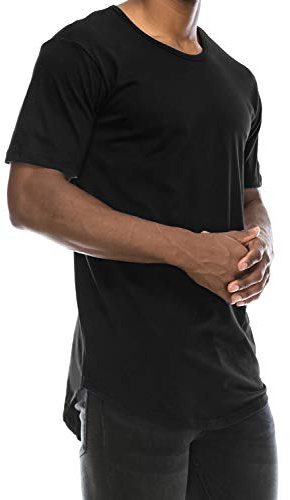 Black Drop Cut Curved Hem Scallop Extra Long Longline T-Shirt L