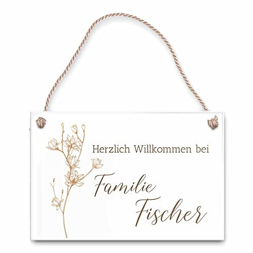 Schöne Türschilder für die Haustür | bedruckt mit Ihrem Wunschtext - UV-Druck/mit Kordel in versch. Größen bedruckte Namensschilder Klingelschilder mit Namen Herzlich Willkommen