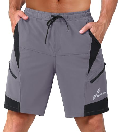 Sportneer Mens Mountain Bike Shorts - 3D Padding MTB Cycling Shorts for Men with Liner and Loose Fit (Large, Grey)
