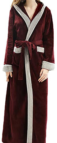 XiinxiGo Donna Uomo Vestaglia Lunga Invernale in Flanella Accappatoio Spugna Lungo in Pile Pigiama per Casa Bagno Hotel,Vino Rosso,L