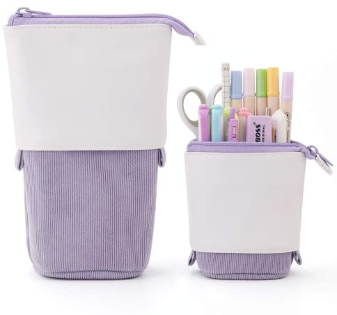 Trousse à Crayons Télescopique ,2-in-1 Trousse Retractable Crayon,Trousse Scolaire, Pop-up Papeterie Debout Étui Sac à Crayons avec Fermeture à GlissièRe pour Papeterie CosméTique Le Bureau L'école