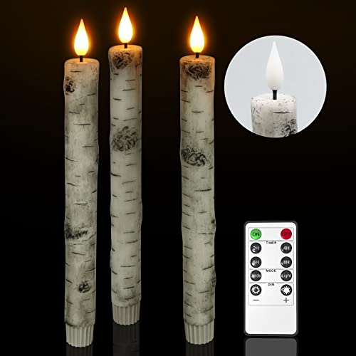 PChero - Velas LED de corteza de abedul, 3 piezas de cera real, sin llama, con temporizador remoto, funciona con pilas, sin goteo, rústico, para decoración de fiesta de Navidad, Halloween