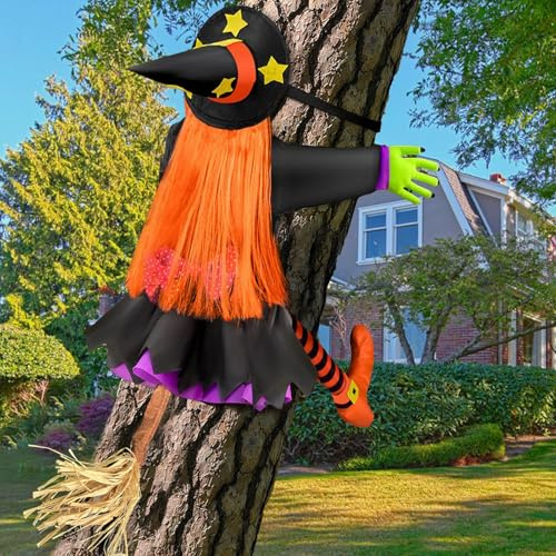 Halloween Decorazioni Grande Crashing Witch Into Tree - 100cm H Strega che si schianta Addobbi Halloween Esterno per Autunnale cortile patio portico Decorazione per albero