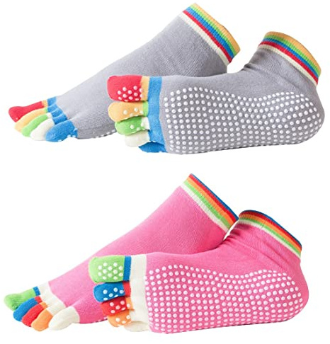 SJBAUTYO 2 paires Chaussettes de yoga femme,Chaussettes Pilates avec Orteils,chaussettes yoga antidérapantes femme,pour Sport Danse Ballet Trampoline Taille 36-43