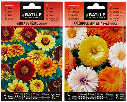 Zinnia de MEJICO variada & Caléndula semi alta doble variada