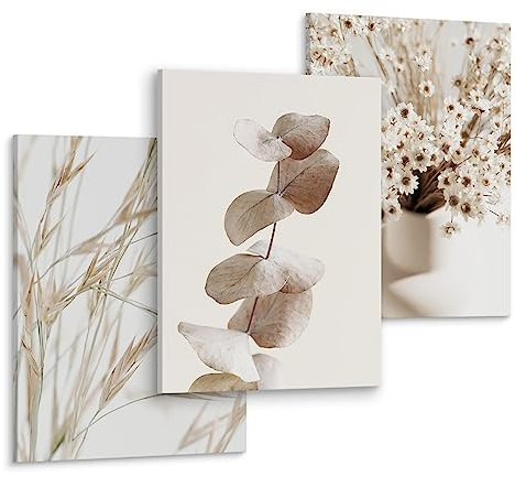 Muralo - Wandbilder Set - Leinwand Bilder Set Aufhängefertig - das Leinwandbilder Set - Bilder für Wohnzimmer Schlafzimmer - Moderne Wanddeko Boho Set - Blumen - 3 Bilder 30 x 40 cm