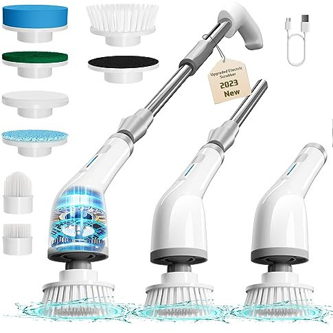 Cepillo de limpieza eléctrico, inalámbrico, con 8 cabezales de limpieza intercambiables, herramienta de limpieza de energía para suelo, pared, azulejos, coche (X1)